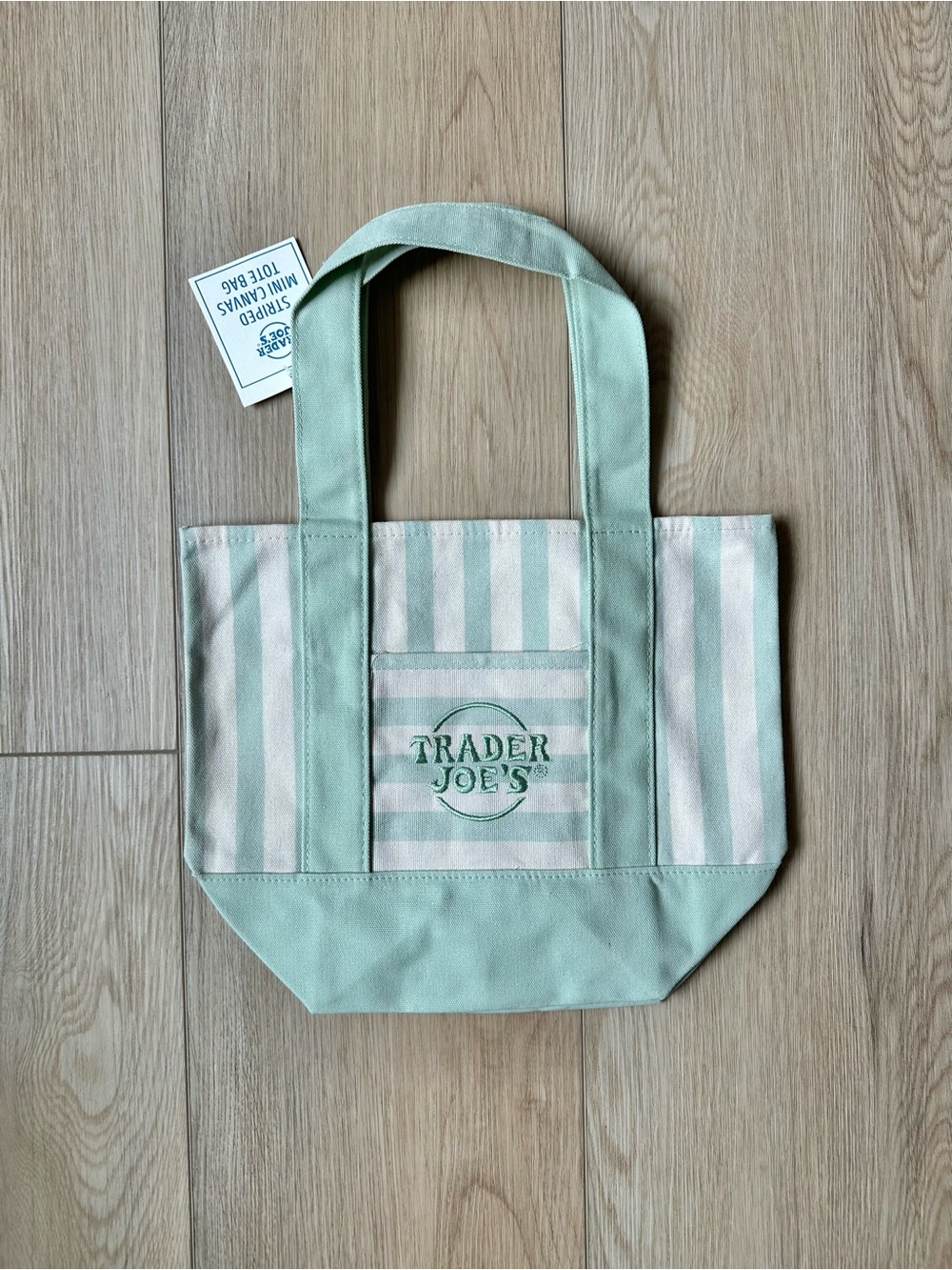 Trader Joe's Mint Stripe Canvas Tote Bag